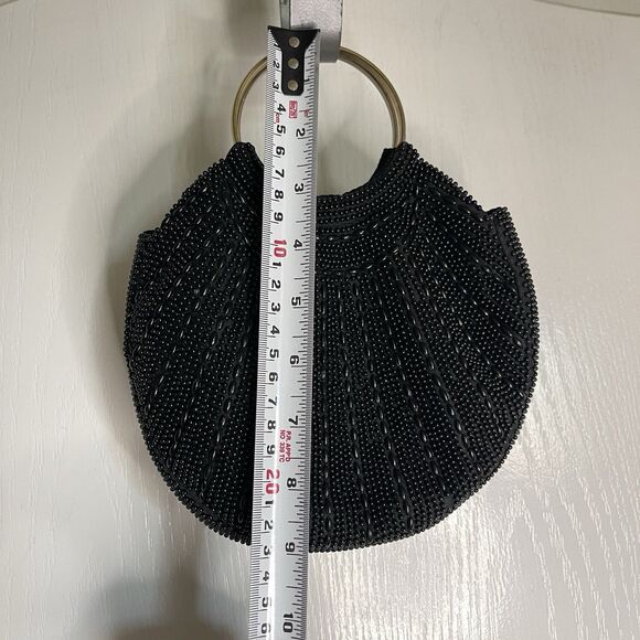 VTG Black Beaded Evening Purse Made In Hong Kong Metal Handles Internal Pocket - Picture 4 of 6